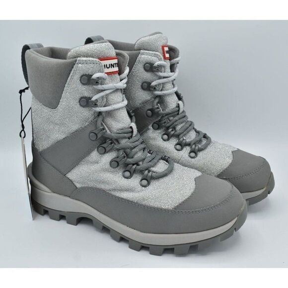 Hunter Womens Size 10 Glitter Silver Grey Insulated Winter Commando Boots Shoes - Picture 2 of 16